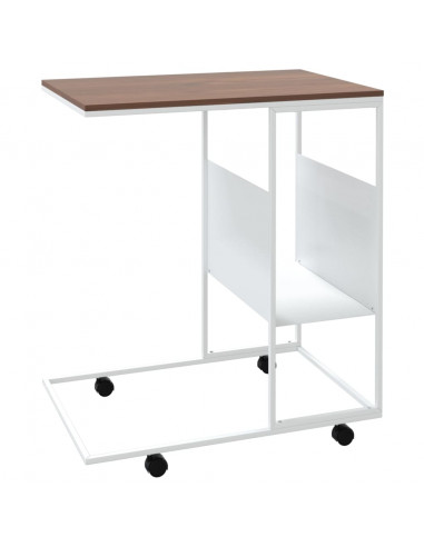 Tavolino con Ruote Bianco 55x36x63,5 cm in Legno Multistrato