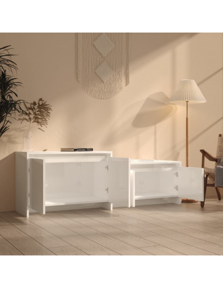 Mobile TV Bianco Lucido 146,5x35x50 cm in Truciolato