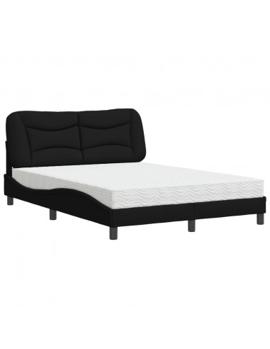 Letto con Materasso Nero 140x200 cm in Tessuto