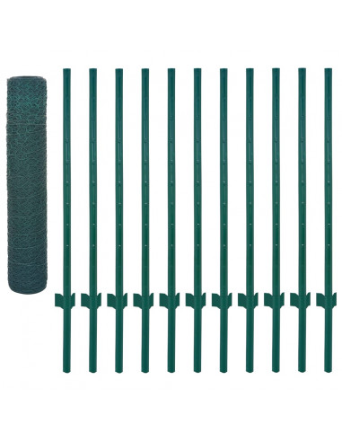 Rete per Recinzione con Pali in Acciaio 25x0,75 m Verde