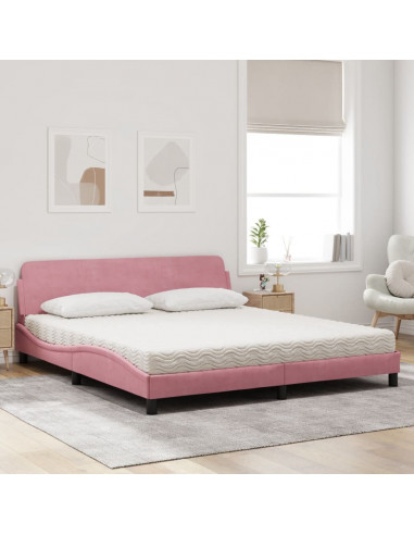 Letto con Materasso Rosa 180x200 cm in Velluto