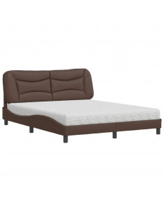 Letto con Materasso Marrone 160x200cm in Similpelle 2
