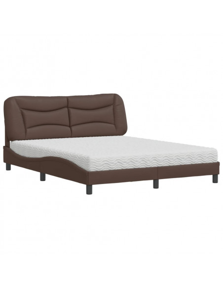 Letto con Materasso Marrone 160x200cm in Similpelle