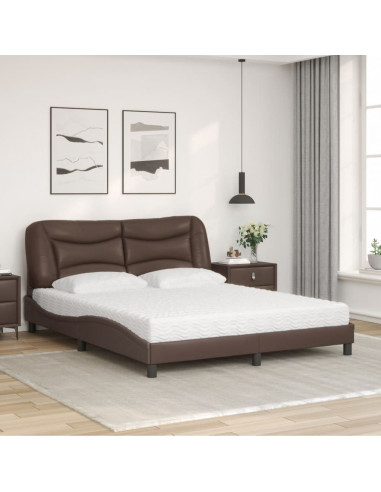 Letto con Materasso Marrone 160x200cm in Similpelle