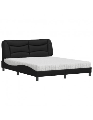Letto con Materasso Nero 160x200 cm in Similpelle