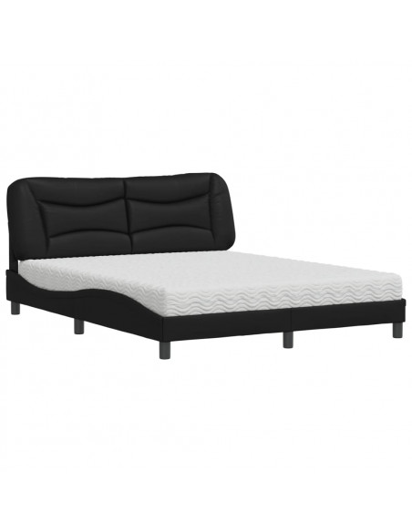Letto con Materasso Nero 160x200 cm in Similpelle