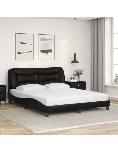 Letto con Materasso Nero 160x200 cm in Similpelle