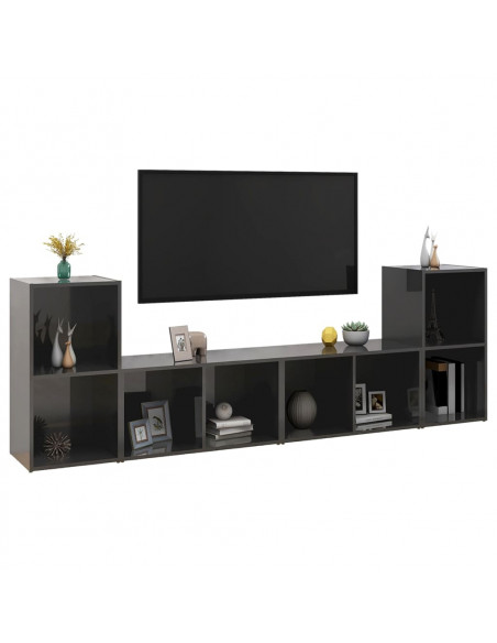 Mobili Porta TV 4 pz Grigio Lucido 72x35x36,5 cm in Truciolato
