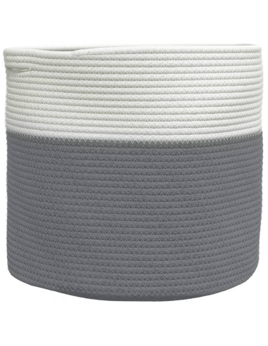 Cestino Portaoggetti Grigio e Bianco Ø40x35 cm in Cotone