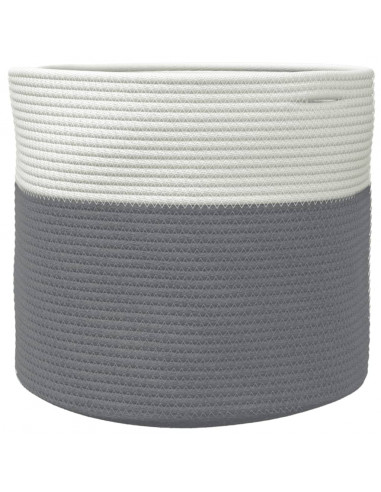 Cestino Portaoggetti Grigio e Bianco Ø40x35 cm in Cotone