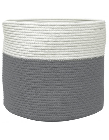 Cestino Portaoggetti Grigio e Bianco Ø40x35 cm in Cotone