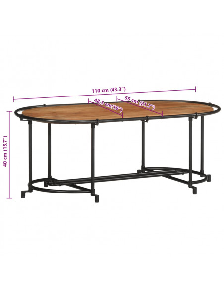 Tavolino da Salotto 110x55x40 cm in Legno Massello di Acacia