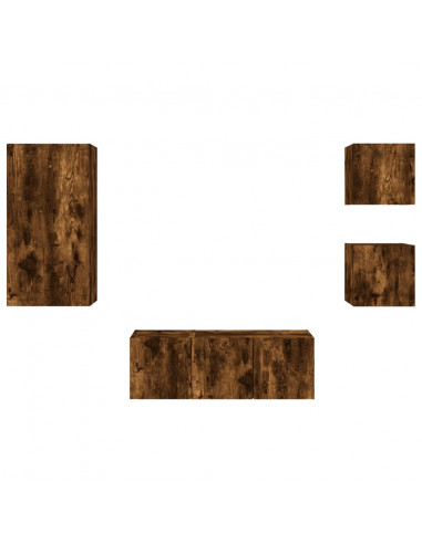 Mobili TV a Muro con LED 5pz Rovere Fumo in Legno Multistrato
