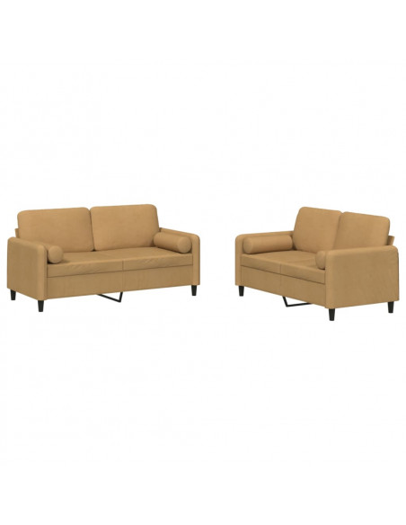Set di Divani 2 pz con Cuscini Marrone in Velluto