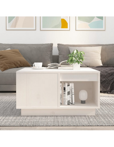 Tavolino da Salotto Bianco 60x61x32,5 cm Legno Massello di Pino