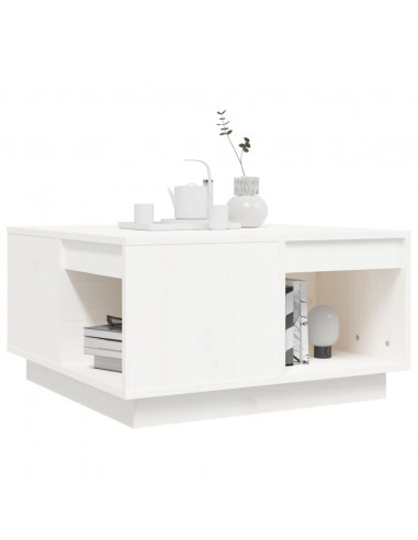 Tavolino da Salotto Bianco 60x61x32,5 cm Legno Massello di Pino