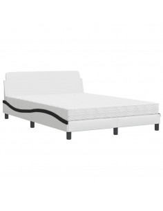 Letto con Materasso Bianco e Nero 140x200 cm in Similpelle 2