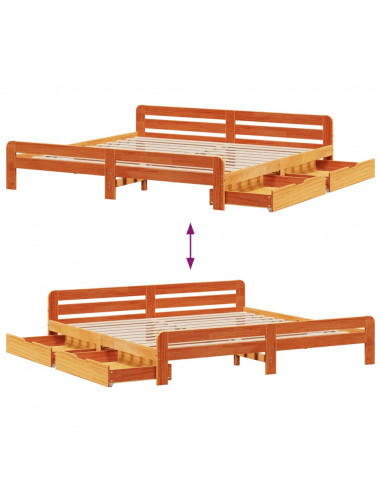 Letto senza Materasso Marrone Cera 180x200 cm in Legno di Pino