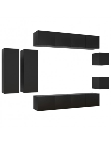 Set di Mobili Porta TV 8 pz Nero in Legno Multistrato