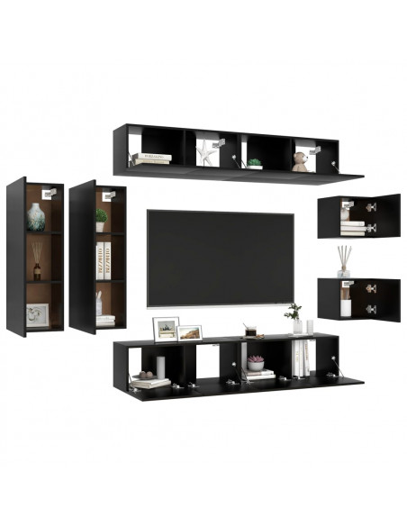 Set di Mobili Porta TV 8 pz Nero in Legno Multistrato