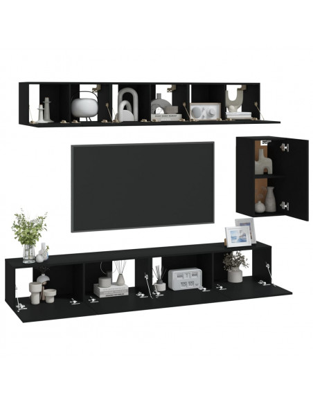 Set Mobili Porta TV 6 pz Nero in Legno Multistrato