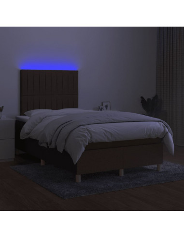 Letto a Molle Materasso e LED MarroneScuro 120x190cm in Tessuto