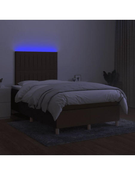 Letto a Molle Materasso e LED MarroneScuro 120x190cm in Tessuto
