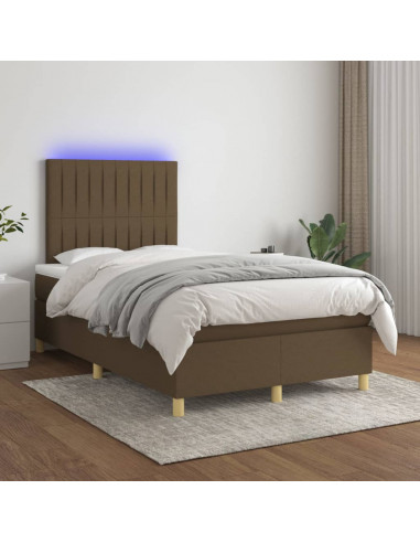 Letto a Molle Materasso e LED MarroneScuro 120x190cm in Tessuto