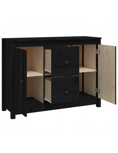 Credenza Nera 100x35x74 cm in Legno Massello di Pino