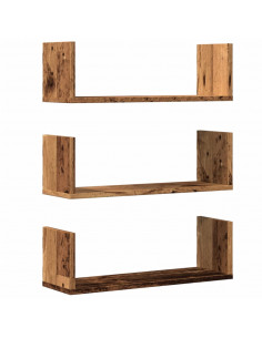 Mensole da Parete 3pz Legno Antico 58x18x18 cm in Truciolato 2