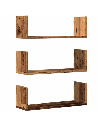 Mensole da Parete 3pz Legno Antico 58x18x18 cm in Truciolato