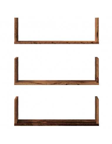Mensole da Parete 3pz Legno Antico 58x18x18 cm in Truciolato