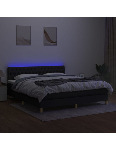 Letto a Molle con Materasso e LED Nero 180x200cm in Tessuto
