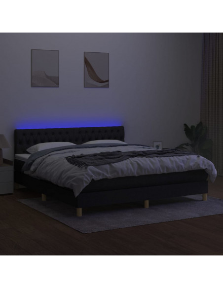 Letto a Molle con Materasso e LED Nero 180x200cm in Tessuto