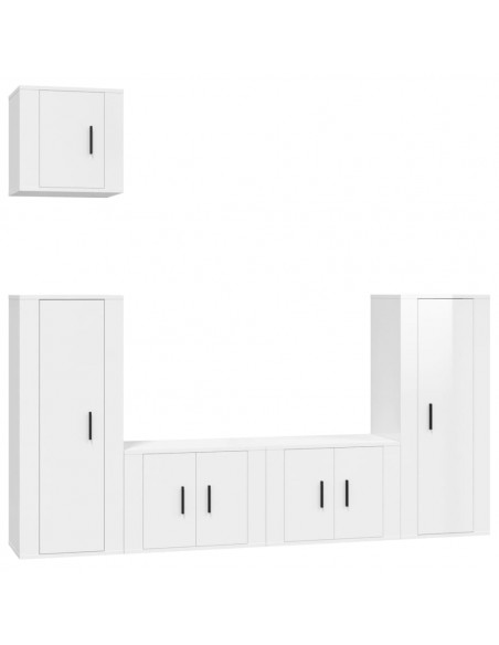 Set di Mobili Porta TV 5 pz Bianco Lucido in Legno Multistrato