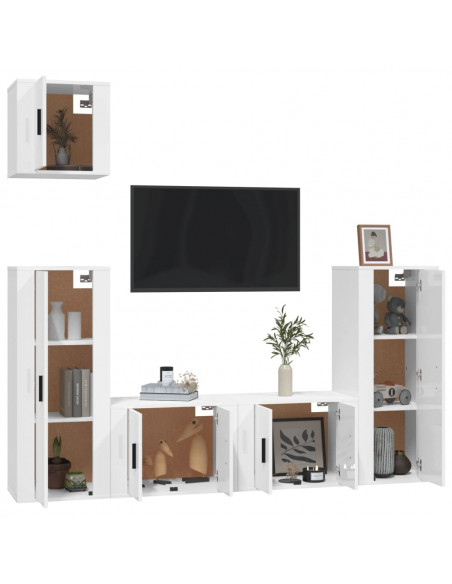 Set di Mobili Porta TV 5 pz Bianco Lucido in Legno Multistrato