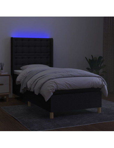 Letto a Molle con Materasso e LED Nero 90x190 cm in Tessuto