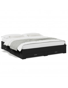 Giroletto con Cassetti Nero 200x200 cm in Legno Multistrato 2