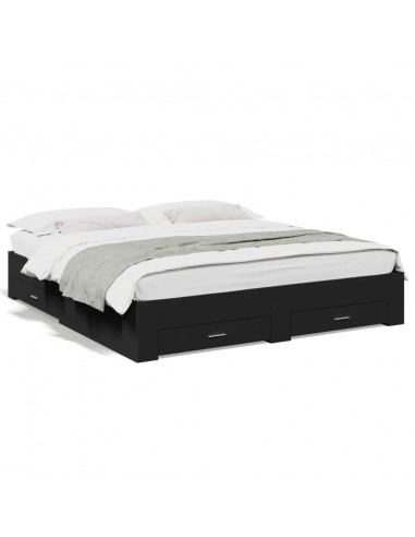 Giroletto con Cassetti Nero 200x200 cm in Legno Multistrato