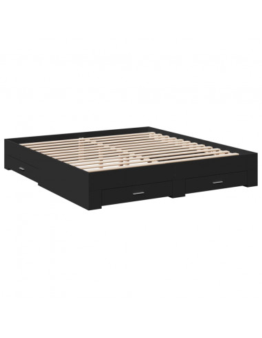 Giroletto con Cassetti Nero 200x200 cm in Legno Multistrato