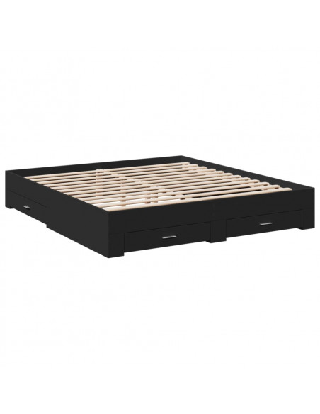 Giroletto con Cassetti Nero 200x200 cm in Legno Multistrato