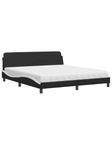 Letto con Materasso Nero e Bianco 180x200 cm in Similpelle