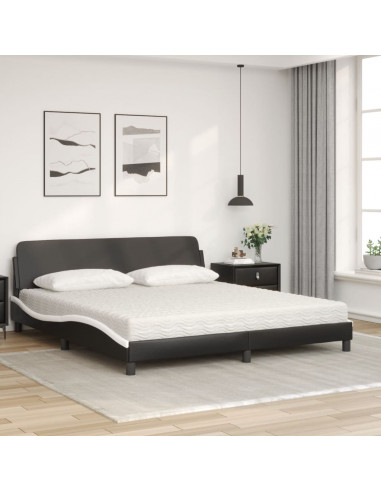 Letto con Materasso Nero e Bianco 180x200 cm in Similpelle