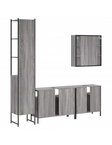 Set Mobili da Bagno 4 pz Grigio Sonoma in Legno Multistrato