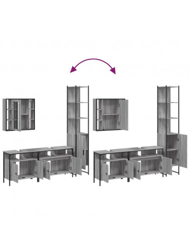 Set Mobili da Bagno 4 pz Grigio Sonoma in Legno Multistrato