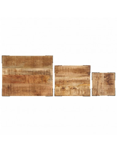 Tavolini a Incastro 3 pz in Legno Massello Grezzo di Mango