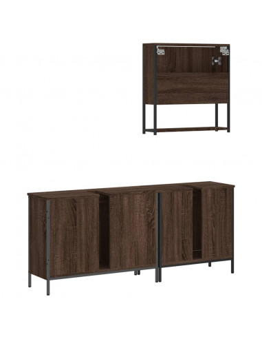 Set Mobili da Bagno 3 pz Rovere Marrone in Legno Multistrato