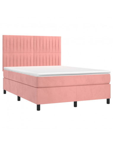 Letto a Molle con Materasso e LED Rosa 140x200 cm in Velluto