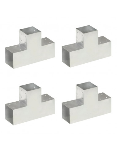 Connettori Pali a Forma di T 4 pz in Metallo Zincato 101x101 mm