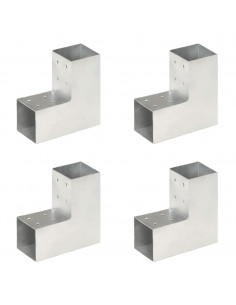Connettori per Pali a Forma di L 4 pz Metallo Zincato 81x81 mm 2